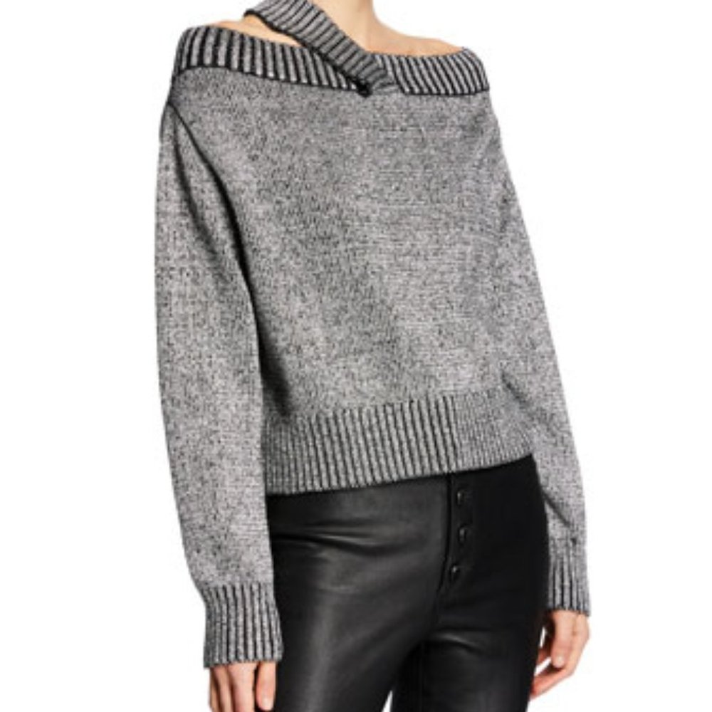 NWOT $295 Sz S RtA Black Silver Metallic Off Shoulder Sweater